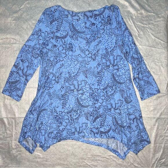 Dana Buchman Blouse Asymmetrical 3/4 Sleeve Ocean Theme 90s Y2K Womens S Blue - Picture 2 of 8